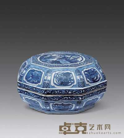 明代嘉靖 青花八方开光花鸟纹捧盒 直径26.5cm